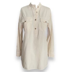 Zara Tunic Shirt Women XS Relaxed Fit Oversized Beige Corduroy Long Sleeve